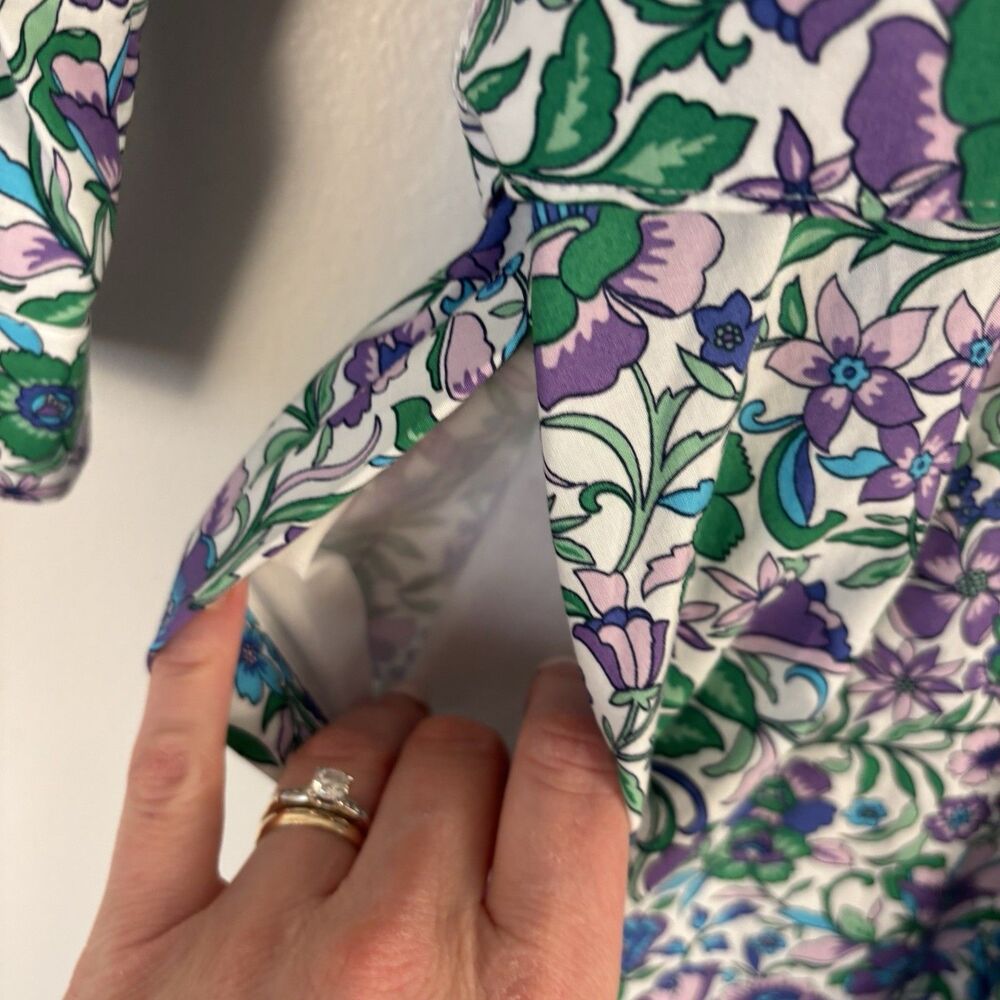 Talbots Womens 4P Fit & Flare Poplin Shirt Dress, Spring Fleur Pockets Floral - Picture 9 of 10